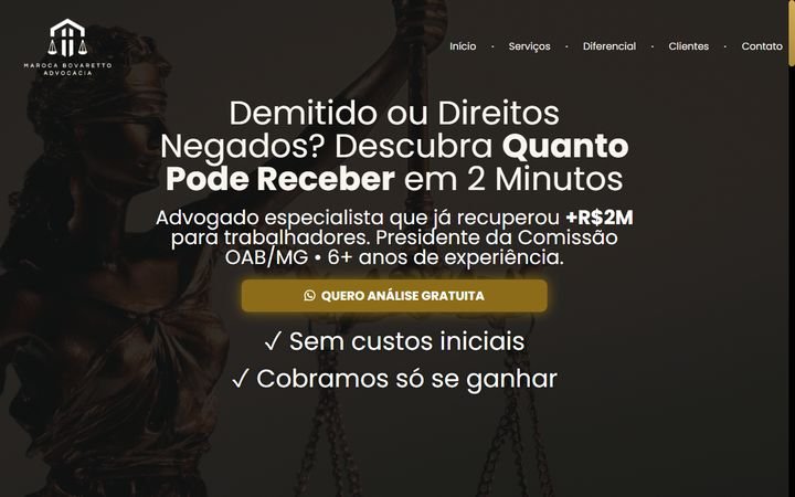 Página do site Maroca Bovaretto Advocacia