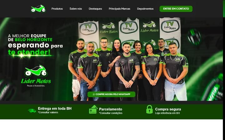 Página do site Líder Motos BH