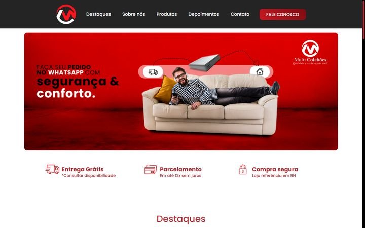 Página do site Multi Colchões BH